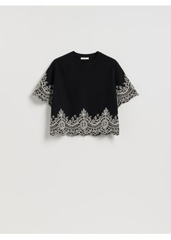 Reserved - T-shirt z ozdobnym haftem - czarny ze sklepu Reserved w kategorii Bluzki damskie - zdjęcie 188985818
