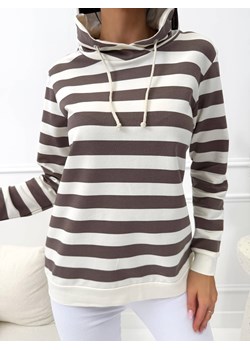 Brązowa Bluza w Paski z Kapturem ze sklepu ModnaKiecka.pl w kategorii Bluzy damskie - zdjęcie 188997125