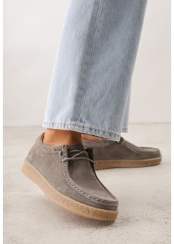 Ciemnobeżowe Półbuty z Zamszu Naturalnego ze Skórzaną Wkładką i Przeszyciami Oaraneva ze sklepu renee.pl w kategorii Półbuty damskie - zdjęcie 188997688