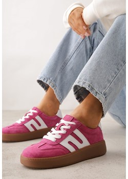 Fuksjowe Sneakersy Skórzane w Stylu Tenisówek z Geometrycznym Wzorem Eshiryla ze sklepu renee.pl w kategorii Buty sportowe damskie - zdjęcie 188997697