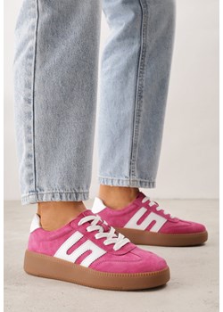 Fuksjowe Skórzane Sneakersy na Kauczukowej Podeszwie z Geometrycznym Motywem Shytyse ze sklepu born2be.pl w kategorii Buty sportowe damskie - zdjęcie 188997775