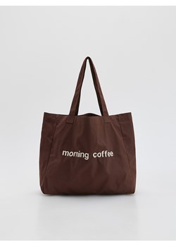 Reserved - Tkaninowa torebka shopper - ciemnobrązowy ze sklepu Reserved w kategorii Torebki damskie - zdjęcie 188998615