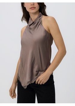 Reserved - Satynowy top z koronką - beżowy ze sklepu Reserved w kategorii Bluzki damskie - zdjęcie 189001366