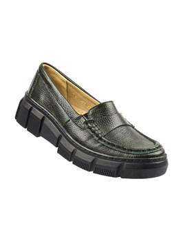 Wygodne damskie mokasyny ze skóry naturalnej Helios Komfort 659S, zielone ze sklepu ulubioneobuwie w kategorii Półbuty damskie - zdjęcie 189002488