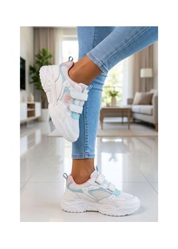 Buty sportowe na rzepy z pastelowymi wstawkami /A7-1 18838 T266/ ze sklepu Pantofelek24.pl w kategorii Buty sportowe damskie - zdjęcie 189005119