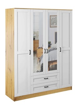 Czterodrzwiowa szafa z lustrem dąb artisan + biały E5-B29 ze sklepu Edinos.pl w kategorii Szafy - zdjęcie 189007188