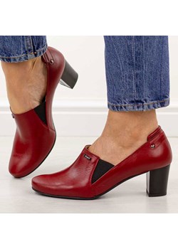 Czerwone skórzane Polskie półbuty damskie na słupku Gregors 605 ze sklepu suzana.pl w kategorii Czółenka - zdjęcie 189010129