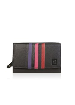 czarny portfel skórzany damski z kolorowymi detalami ze sklepu Słoń Torbalski w kategorii Portfele damskie - zdjęcie 189010215