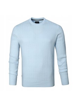 Lekki (Przejściowy) Sweter Męski z Bawełnianej Dzianiny - Pako Jeans - Błękitny SWPJNSnicoBL ze sklepu JegoSzafa.pl w kategorii Swetry męskie - zdjęcie 189010266