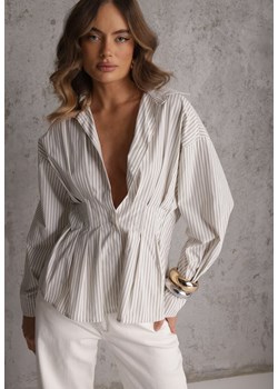 Zielona Taliowana Koszula z Bawełną i Baskinką w Paski Sewtela ze sklepu renee.pl w kategorii Koszule damskie - zdjęcie 189010688