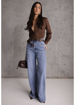 Niebieskie Szerokie Jeansy Palazzo z Bawełną Zinnarisa ze sklepu renee.pl w kategorii Jeansy damskie - zdjęcie 189010695