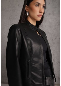 Czarna Kurtka Ramoneska o Klasycznym Kroju ze Stójką Leaniore ze sklepu renee.pl w kategorii Kurtki damskie - zdjęcie 189010718
