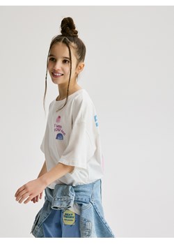 Reserved - T-shirt z nadrukiem Inside Out - złamana biel ze sklepu Reserved w kategorii Bluzki dziewczęce - zdjęcie 189010788