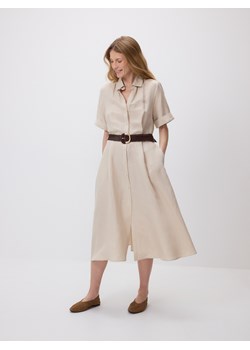 Reserved - Sukienka midi z lnem - beżowy ze sklepu Reserved w kategorii Sukienki - zdjęcie 189010917