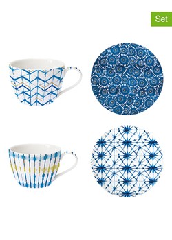 Easy Life Filiżanki (2 szt.) w kolorze biało-niebiesko-żółtym ze spodkiem - 240 ml ze sklepu Limango Polska w kategorii Dzbanki i zaparzacze - zdjęcie 189018229