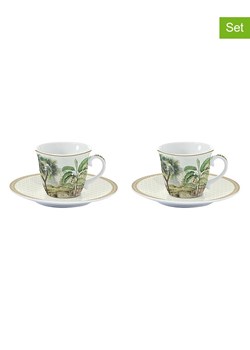 Easy Life Filiżanki (2 szt.) "Ceylon" w kolorze beżowo-zielonym - 80 ml ze sklepu Limango Polska w kategorii Naczynia - zdjęcie 189018496