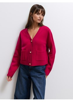 Mohito - Wełniany kardigan - fuksjowy ze sklepu Mohito w kategorii Swetry damskie - zdjęcie 189026779