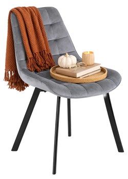 Szare tapicerowane pikowane krzesło z weluru K7-M85 ze sklepu Edinos.pl w kategorii Krzesła - zdjęcie 189027738