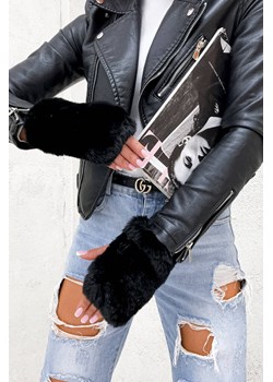 RAKAWICZKI BEZ PALCÓW Z OZDOBNYM FUTERKIEM - CZARNE ze sklepu olika.com.pl w kategorii Rękawiczki damskie - zdjęcie 189033475