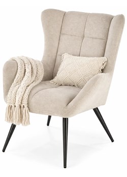 Beżowy tapicerowany fotel uszak W9-A94 ze sklepu Edinos.pl w kategorii Fotele - zdjęcie 189035217