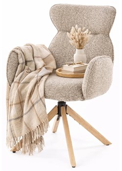 Obrotowe krzesło tapicerowane ciemny beż + dąb naturalny D7-M28 ze sklepu Edinos.pl w kategorii Krzesła - zdjęcie 189035249