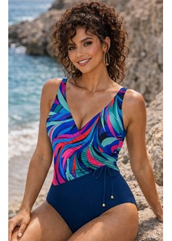 Jednoczęściowy strój kąpielowy plus size Self S 1069 V1BA10 Bari 10, Kolor granatowy-wzór, Rozmiar M, Self ze sklepu Intymna w kategorii Stroje kąpielowe - zdjęcie 189036836