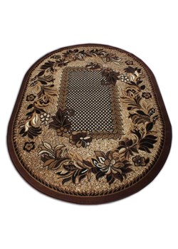 Brązowy owalny dywan w kwiaty 80x150 cm - Barvix ze sklepu Edinos.pl w kategorii Dywany - zdjęcie 189036958