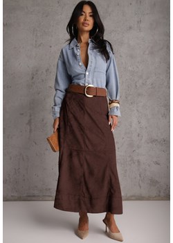 Brązowa Gładka Spódnica z Imitacji Zamszu o Rozkloszowanym Kroju Nettia ze sklepu renee.pl w kategorii Spódnice - zdjęcie 189041838
