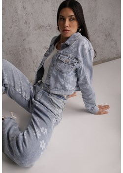 Niebieska Jeansowa Kurtka Cropped z Bawełną i Wiskozą w Kwiatowy Print Malwira ze sklepu renee.pl w kategorii Kurtki damskie - zdjęcie 189041868