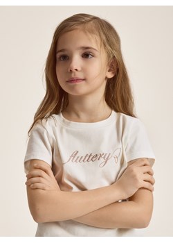 Reserved - T-shirt z wypukłym napisem - złamana biel ze sklepu Reserved w kategorii Bluzki dziewczęce - zdjęcie 189042185
