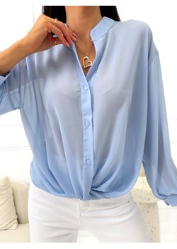 Błękitna Szyfonowa Bluzka o Luźnym Kroju ze sklepu ModnaKiecka.pl w kategorii Bluzki damskie - zdjęcie 189058148