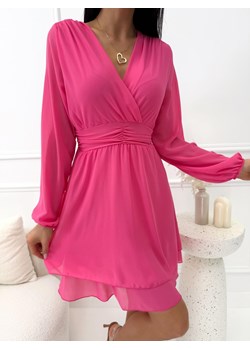 Różowa Szyfonowa Sukienka z Marszczeniem ze sklepu ModnaKiecka.pl w kategorii Sukienki - zdjęcie 189058175