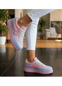 Różowe wiązane sneakersy buty sportowe /G3-3 18840 T682/ ze sklepu Pantofelek24.pl w kategorii Buty sportowe damskie - zdjęcie 189059058