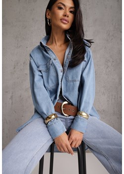 Niebieska Koszula Denimowa z Bawełną o Kroju Oversize Dinista ze sklepu renee.pl w kategorii Koszule damskie - zdjęcie 189062145
