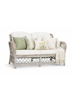 2-osobowa szara sofa rattanowa z lnianą tapicerką T1-E67 ze sklepu Edinos.pl w kategorii Sofy i kanapy - zdjęcie 189063185