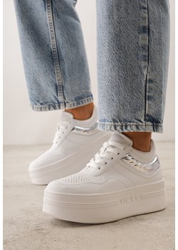Biało-Srebrne Sneakersy VICES na Grubej Podeszwie z Przeszyciami i Tłoczeniem Berolle ze sklepu born2be.pl w kategorii Buty sportowe damskie - zdjęcie 189064808