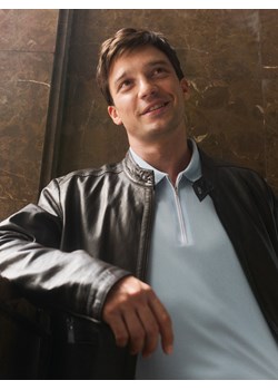 Reserved - Skórzana kurtka ze stójką - ciemnobrązowy ze sklepu Reserved w kategorii Kurtki męskie - zdjęcie 189066765