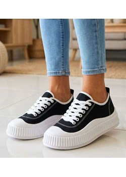 Trampki damskie na platformie czarne z tkaniny /i5-2 18743 T7/ ze sklepu Pantofelek24.pl w kategorii Buty sportowe damskie - zdjęcie 189066919