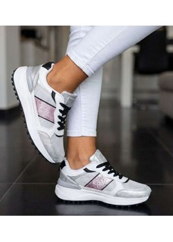 Biało srebrne wiązane buty sportowe /A2-3 18843 T232/ ze sklepu Pantofelek24.pl w kategorii Buty sportowe damskie - zdjęcie 189066936