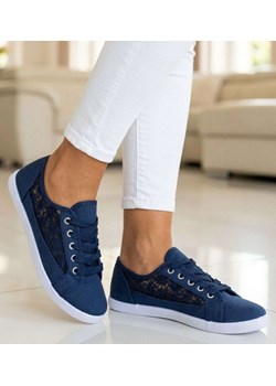 Granatowe ażurowe koronkowe tenisówki /G3-2 17611 T137/ ze sklepu Pantofelek24.pl w kategorii Trampki damskie - zdjęcie 189066946