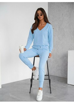KOMPLET DRESOWY SPODNIE + BLUZA W SZPIC- NIEBIESKI ze sklepu olika.com.pl w kategorii Komplety i garnitury damskie - zdjęcie 189067106