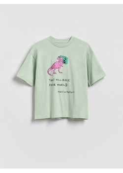 Reserved - Bawełniany t-shirt z nadrukiem - jasnozielony ze sklepu Reserved w kategorii T-shirty chłopięce - zdjęcie 189067579