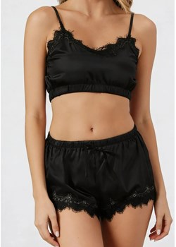 Koronkowa piżama dwuczęściowa z krótkim topem - Czarny / S ze sklepu Valetta.pl w kategorii Piżamy damskie - zdjęcie 189068147