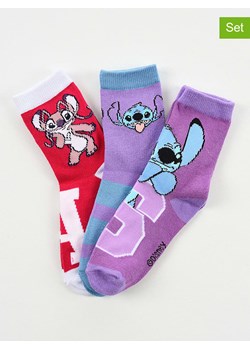 Lilo &amp; Stitch Skarpety (3 pary) "Lilo &amp; Stitch" w kolorze czerwono-fioletowo-niebieskim ze sklepu Limango Polska w kategorii Skarpetki dziecięce - zdjęcie 189069225