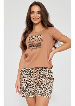 Bawełniana piżama damska w panterkę Amazing 880/353, Kolor karmel-panterka, Rozmiar 2XL, Cornette ze sklepu Primodo w kategorii Piżamy damskie - zdjęcie 189070376