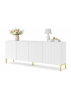Biała komoda glamour z lamelami na złotych nogach L5-H47 ze sklepu Edinos.pl w kategorii Komody - zdjęcie 189071007