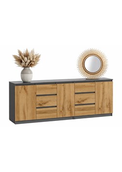 Podwójna nowoczesna komoda 200 cm antracyt + dąb wotan F6-H76 ze sklepu Edinos.pl w kategorii Komody - zdjęcie 189071017