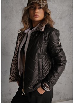Czarna Pikowana Kurtka Dwustronna z Motywem Panterki i Naszywką Damike ze sklepu renee.pl w kategorii Kurtki damskie - zdjęcie 189077575