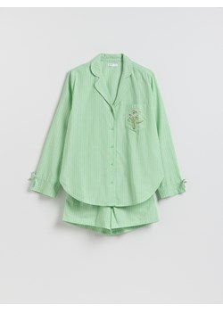 Reserved - Dwuczęściowa piżama z bawełny - zielony ze sklepu Reserved w kategorii Piżamy damskie - zdjęcie 189077627