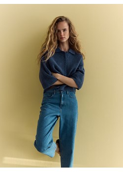 Reserved - Kardigan z dodatkiem wełny z alpaki - granatowy ze sklepu Reserved w kategorii Swetry damskie - zdjęcie 189077858